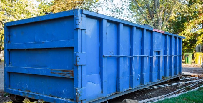 big blue roll off dumpster
