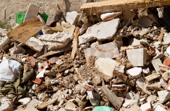 mixed cement and dirt after demolition