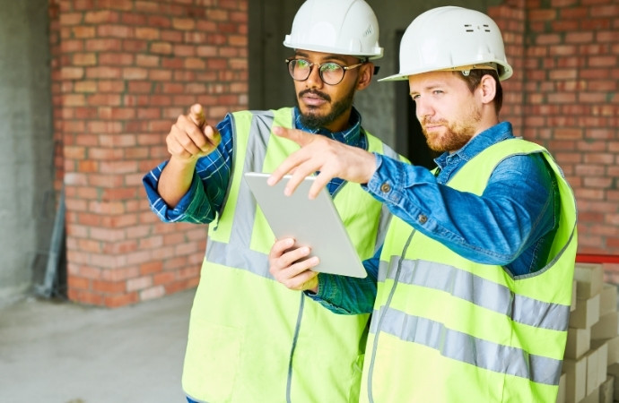 two engineers deciding where to place a dumpster