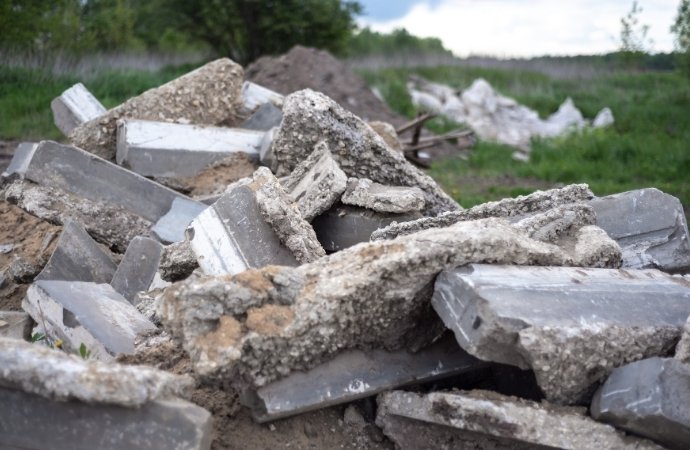 leftover concrete and bricks