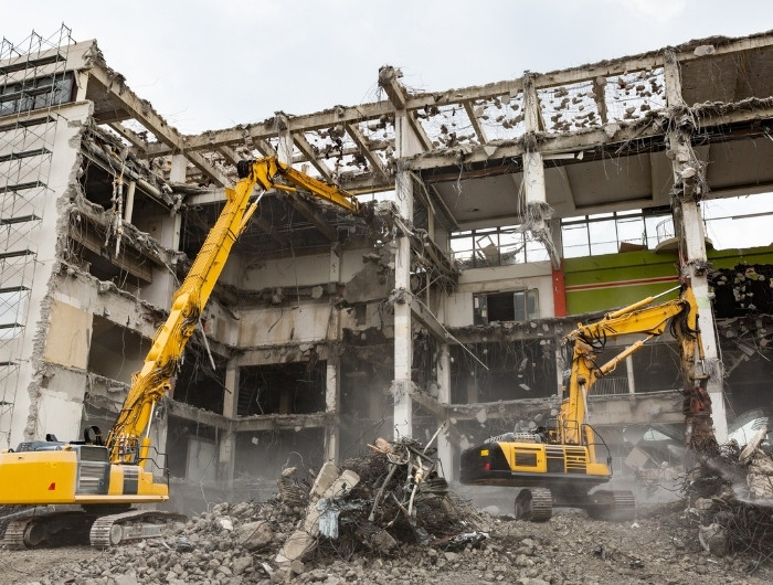 building demolition full of dust
