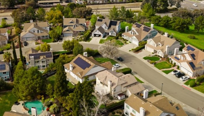 drone shot of the suburban pleasanton texas