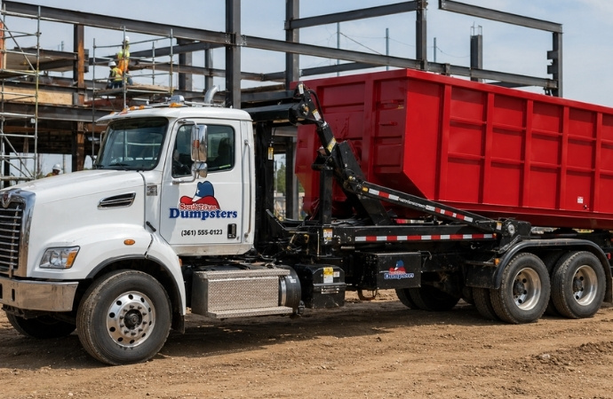 south texas dumpster truck in construction site